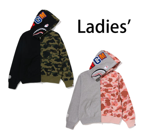 A BATHING APE Ladies' 1ST CAMO CRYSTAL STONE SHARK FULL ZIP HOODIE