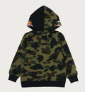 A BATHING APE BAPE KIDS 1ST CAMO MILO SHARK ZIP HOODIE