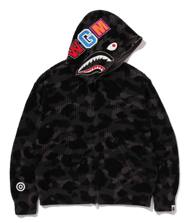 A BATHING APE COLOR CAMO CROCHET RELAXED FIT SHARK FULL ZIP HOODIE