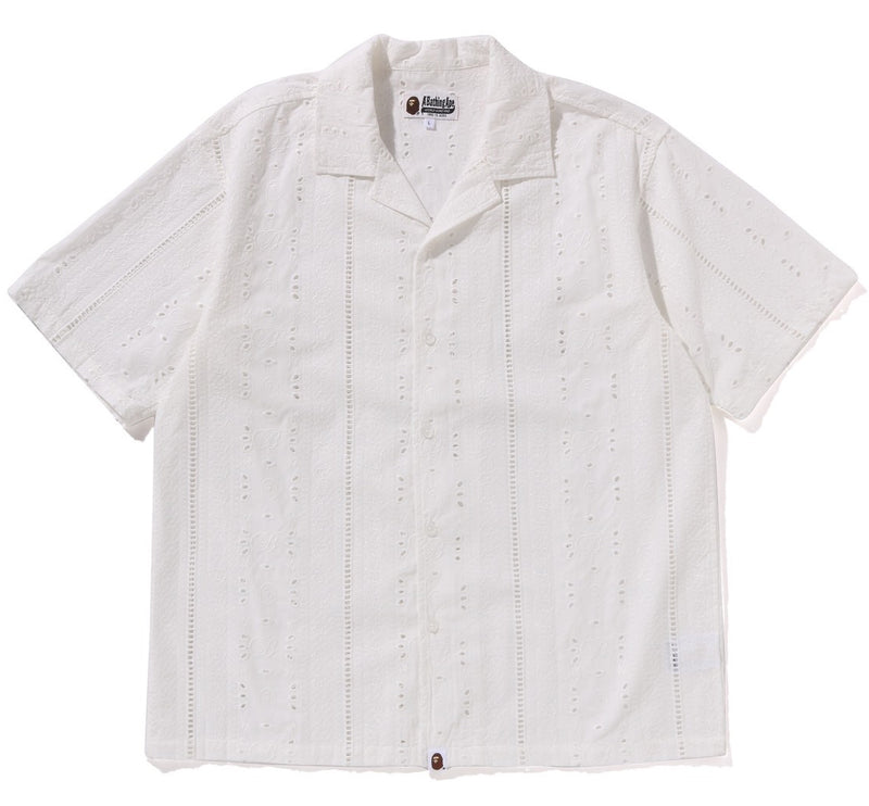 A BATHING APE EMBROIDERY OPEN COLLAR SS SHIRT
