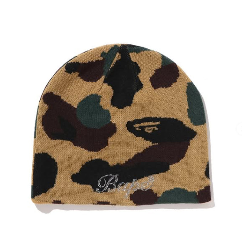 A BATHING APE Ladies' 1ST CAMO CRYSTAL LOGO BEANIE