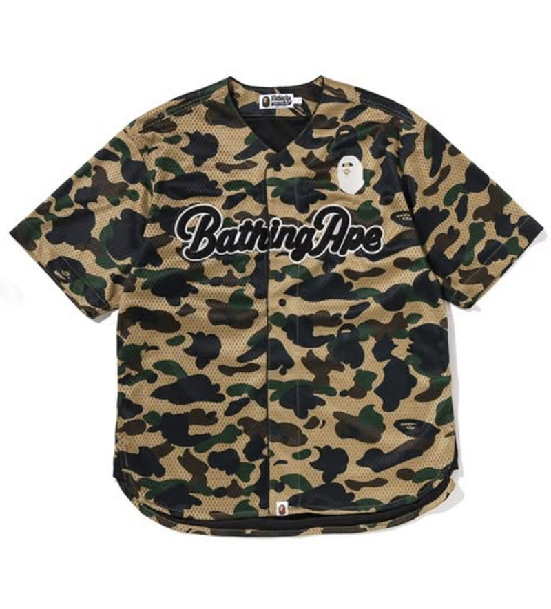 A BATHING APE 1ST CAMO BASEBALL SHIRT