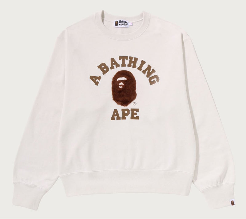 A BATHING APE LAdies' COLLEGE FUR PATCH CREWNECK SWEAT SHIRT