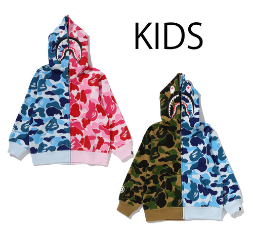 A BATHING APE BAPE KIDS ABC CAMO MULTI SHARK ZIP HOODIE