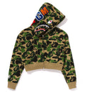 A BATHING APE Ladies' ABC CAMO CRYSTAL STONE SHARK CROPPED FULL ZIP HOODIE