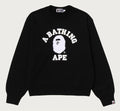 A BATHING APE LAdies' COLLEGE FUR PATCH CREWNECK SWEAT SHIRT