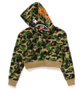 A BATHING APE Ladies' ABC CAMO CRYSTAL STONE SHARK CROPPED FULL ZIP HOODIE