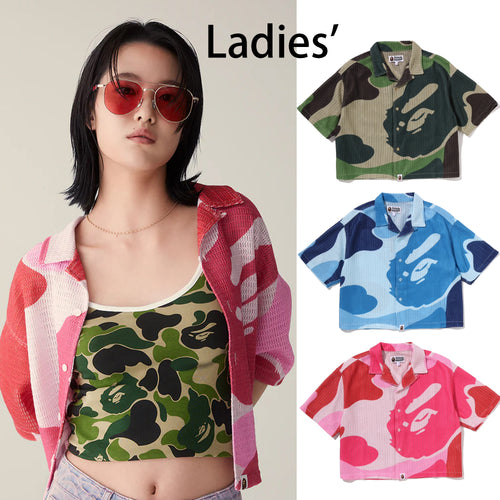 A BATHING APE Ladies' MEGA ABC CAMO OPEN COLLAR SHIRT