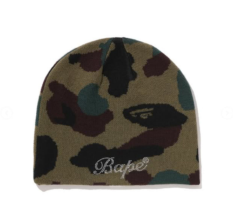 A BATHING APE Ladies' 1ST CAMO CRYSTAL LOGO BEANIE