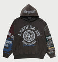 A BATHING APE HEAVY WASHED MULTI LOGO RELAXED FIT PULLOVER HOODIE