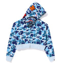 A BATHING APE Ladies' ABC CAMO CRYSTAL STONE SHARK CROPPED FULL ZIP HOODIE