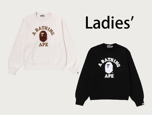 A BATHING APE LAdies' COLLEGE FUR PATCH CREWNECK SWEAT SHIRT