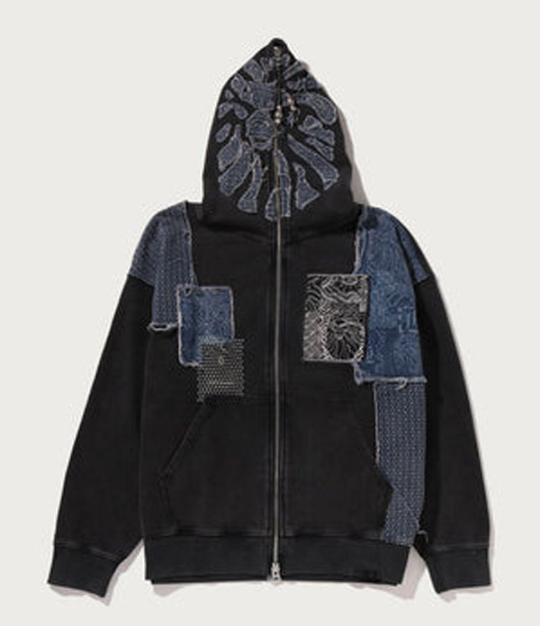 A BATHING APE BAPE BLACK PATCHWORK MAD FACE BORO ZIP HOODIE