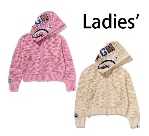 A BATHING APE Ladies' METALLIC CROCHET SHARK FULL ZIP HOODIE