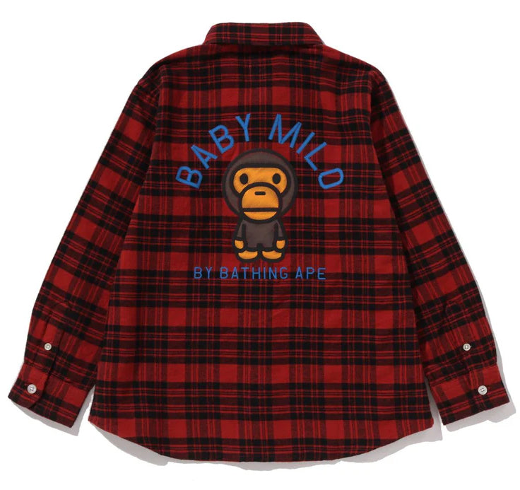 A BATHING APE BAPE KIDS CHECK BABY MILO EMBROIDERY PRINT SHIRT