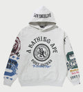 A BATHING APE HEAVY WASHED MULTI LOGO RELAXED FIT PULLOVER HOODIE