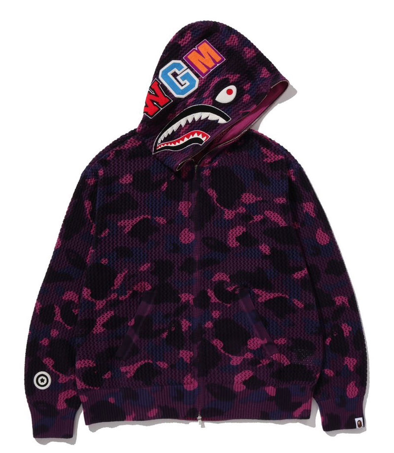 A BATHING APE COLOR CAMO CROCHET RELAXED FIT SHARK FULL ZIP HOODIE