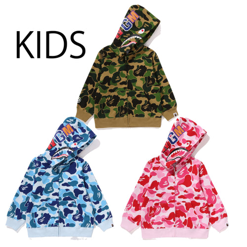 A BATHING APE BAPE KIDS ABC CAMO SHARK ZIP HOODIE