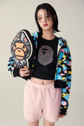 A BATHING APE Ladies' NEW MULTI CAMO CROPPED SHARK FULL ZIP HOODIE