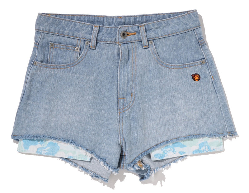 A BATHING APE Ladies' BABY LISA ONE POINT DENIM SHORTS