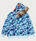A BATHING APE ABC CAMO FUR HOOD SHARK RELAXED FIT FULL ZIP HOODIE