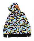 A BATHING APE MULTI CAMO SHARK FULL ZIP HOODIE