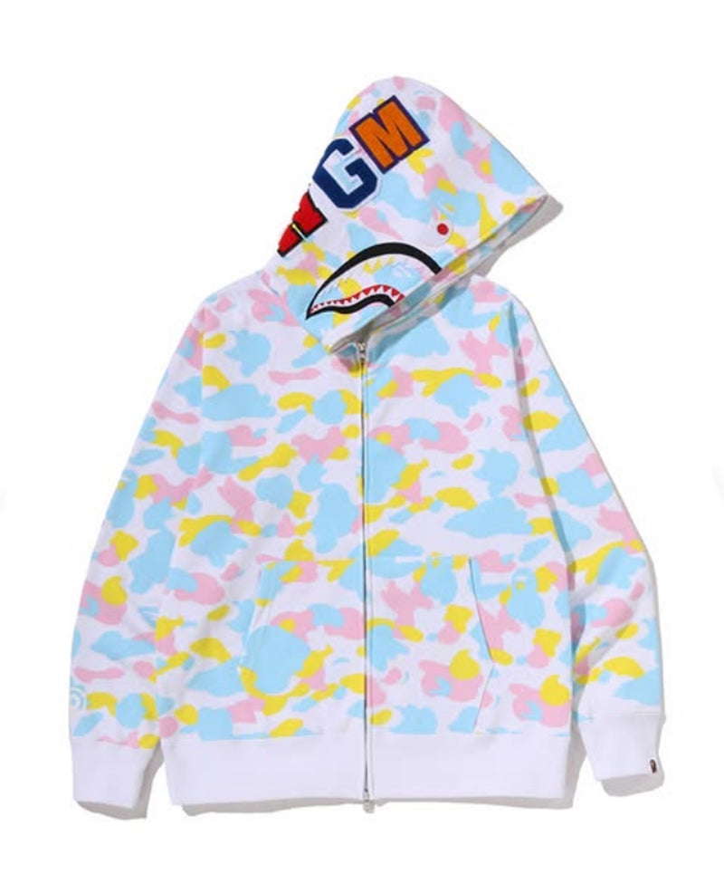 A BATHING APE MULTI CAMO SHARK FULL ZIP HOODIE