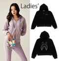 A BATHING APE Ladies' WASHED MULTI LOGO RHINESTONE VELOUR FULL ZIP HOODIE