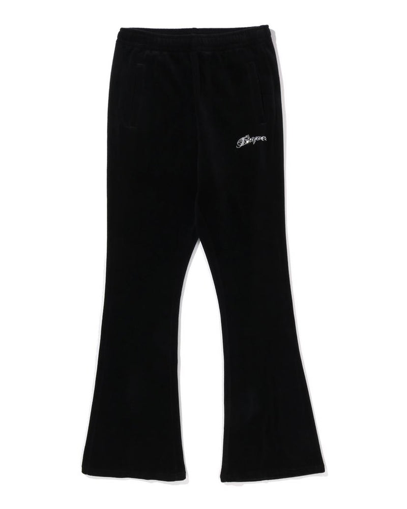 A BATHING APE Ladies' WASHED MULTI LOGO RHINESTONE VELOUR BOOTCUT FIT PANTS