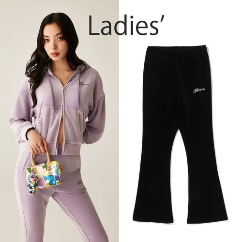A BATHING APE Ladies' WASHED MULTI LOGO RHINESTONE VELOUR BOOTCUT FIT PANTS