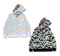 A BATHING APE MULTI CAMO SHARK FULL ZIP HOODIE