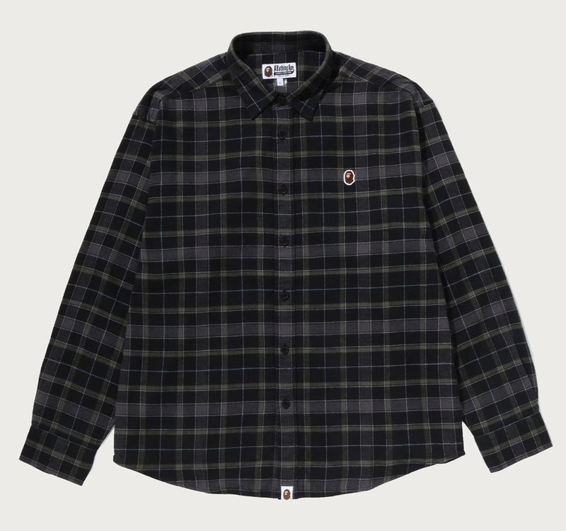 A BATHING APE ONE POINT FLANNEL CHECK LS SHIRT