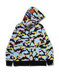 A BATHING APE MULTI CAMO SHARK FULL ZIP HOODIE