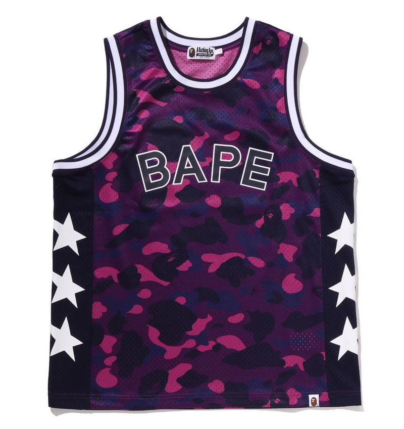 A BATHING APE COLOR CAMO MESH MULTI LOGO RELAXED FIT TANK TOP