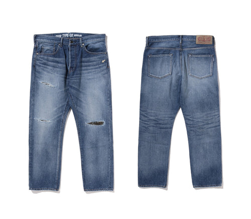 A BATHING APE 1999 TYPE-02 DAMAGED DENIM PANTS