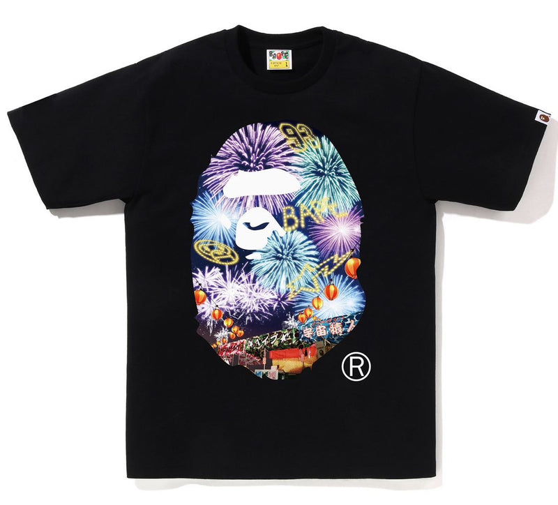 A BATHING APE FIREWORK APE HEAD PHOTO TEE