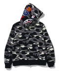 A BATHING APE SCREEN CAMO SHARK FULL ZIP HOODIE
