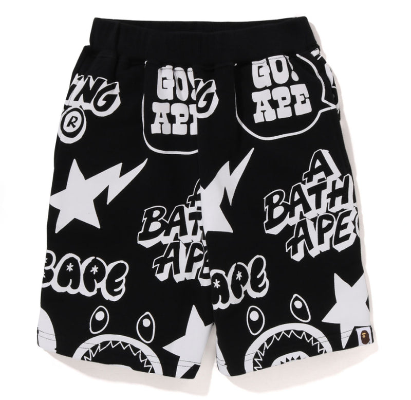 A BATHING APE BAPE KIDS GRAFFITI PATTERN SWEAT SHORTS ( KIDS & JUNIOR )