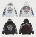 A BATHING APE HEAVY WASHED MULTI LOGO RELAXED FIT PULLOVER HOODIE