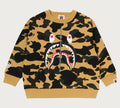 A BATHING APE BAPE KIDS 1ST CAMO SHARK RELAXED FIT CREWNECK SWEAT SHIRT