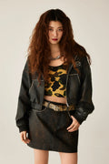 A BATHING APE Ladies' CAMO EMBOSSED WASHED RHINESTONE CROPPED JACKET