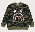 A BATHING APE BAPE KIDS 1ST CAMO SHARK RELAXED FIT CREWNECK SWEAT SHIRT