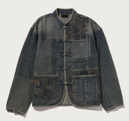 A BATHING APE BAPE BLACK BAPE BLACK SASHIKO PATCHWORK SHIRT