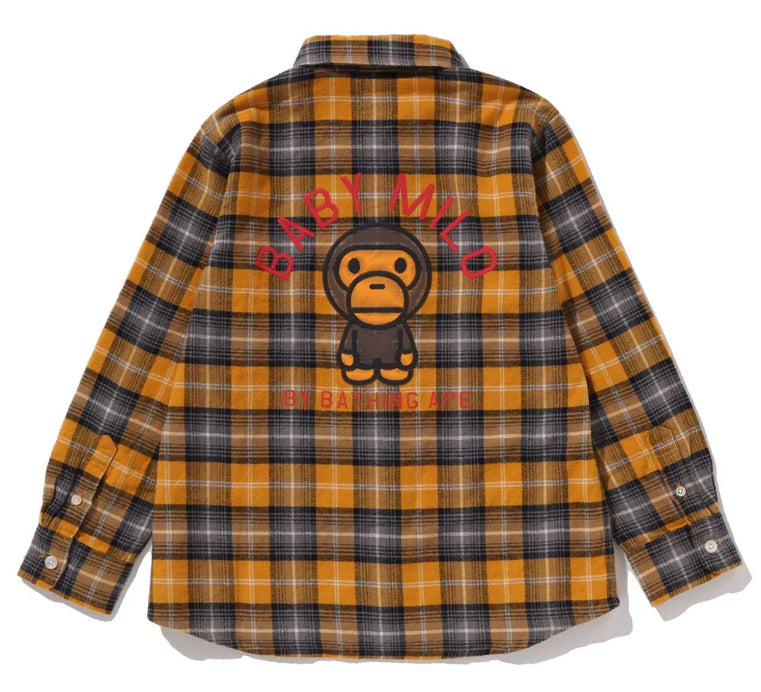 A BATHING APE BAPE KIDS CHECK BABY MILO EMBROIDERY PRINT SHIRT