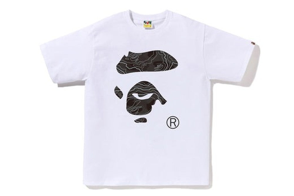 A BATHING APE LAYERED LINE CAMO APE FACE TEE