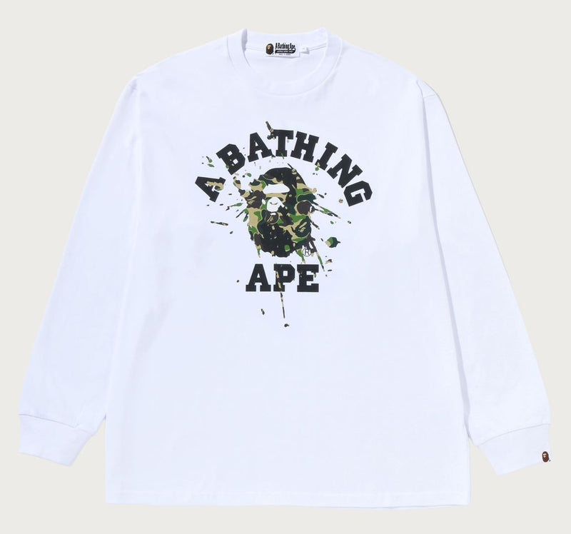 A BATHING APE ABC CAMO SPLASH COLLEGE RELAXED FIT LS TEE