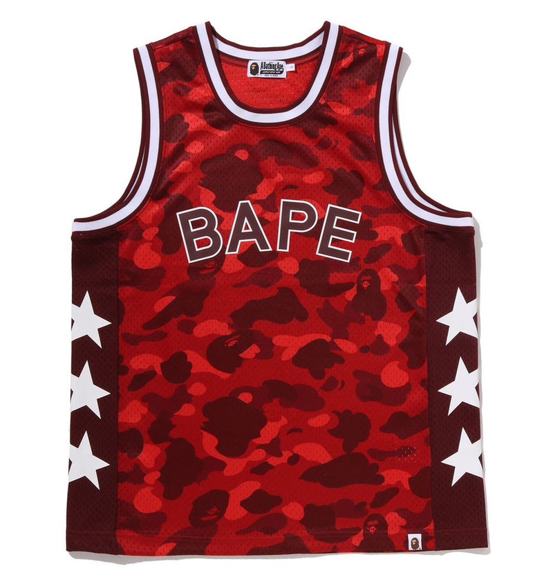 A BATHING APE COLOR CAMO MESH MULTI LOGO RELAXED FIT TANK TOP