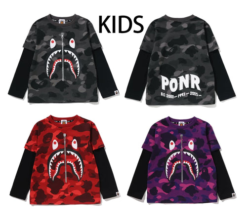 A BATHING APE BAPE KIDS COLOR CAMO SHARK LAYERED L/S TEE - happyjagabee store