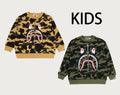 A BATHING APE BAPE KIDS 1ST CAMO SHARK RELAXED FIT CREWNECK SWEAT SHIRT