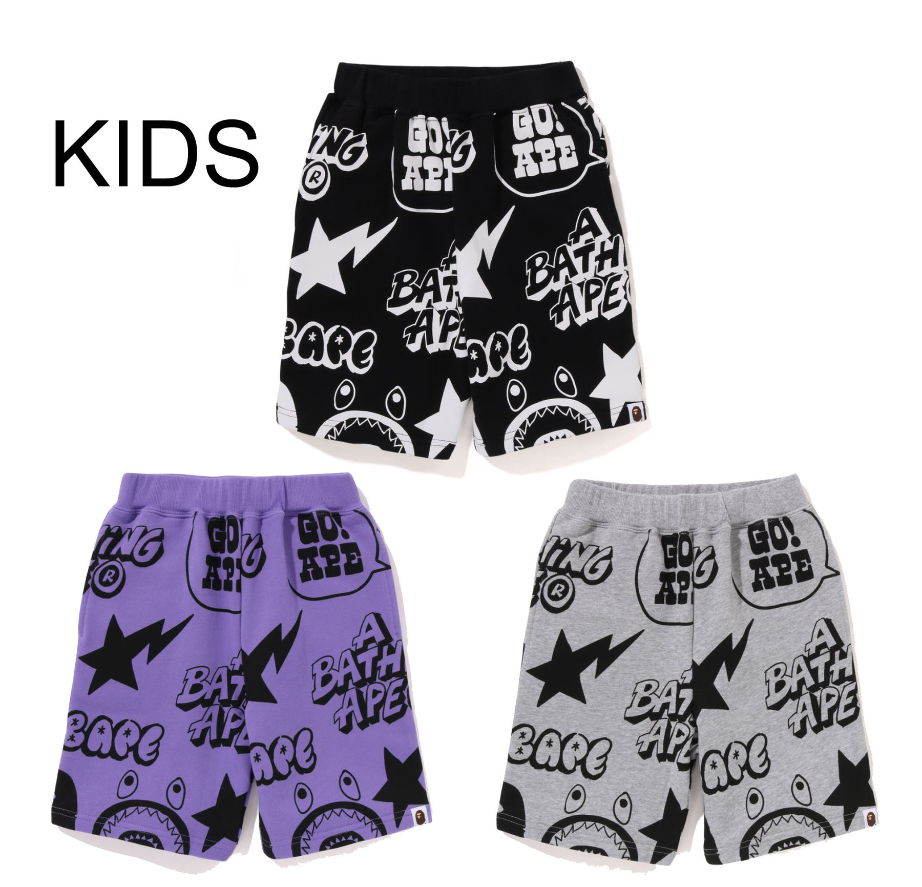 A BATHING APE BAPE KIDS GRAFFITI PATTERN SWEAT SHORTS ( KIDS & JUNIOR )